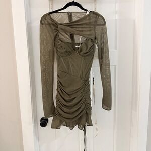 NWT House of CB Mistress Rocks Moss Long Sleeve Mesh Corset Mini Dress Green XS